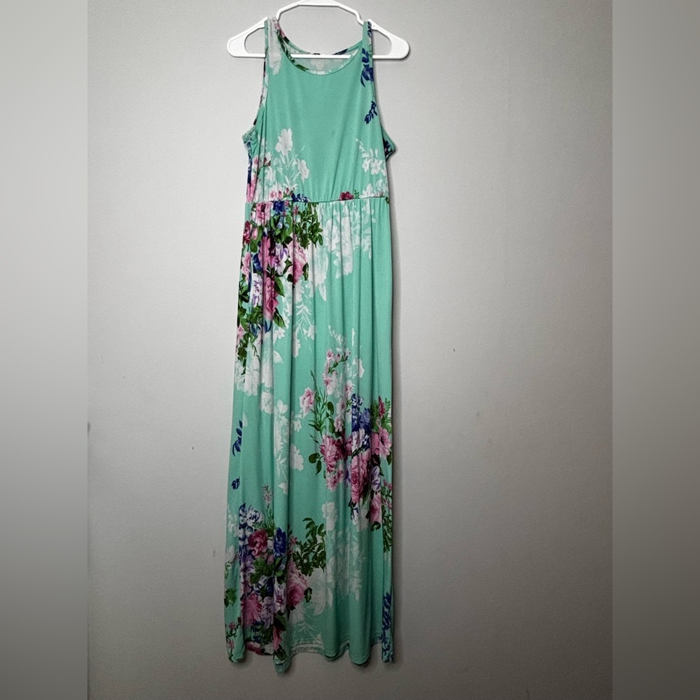 Mint Floral Sleeveless Maxi Dress